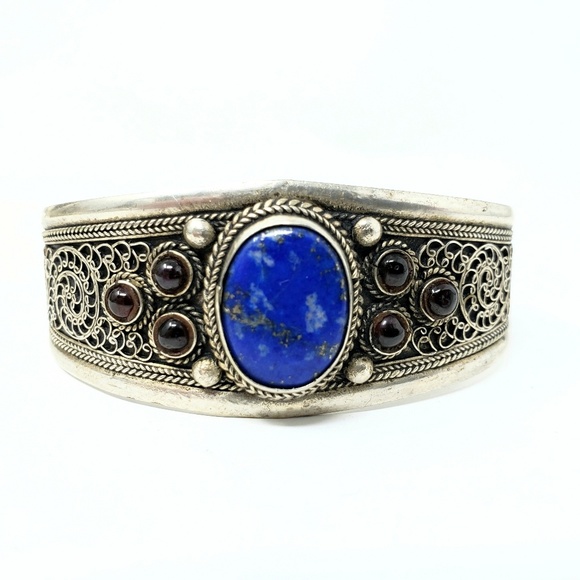 Vintage Sterling Silver Lapis Cuff Bracelet